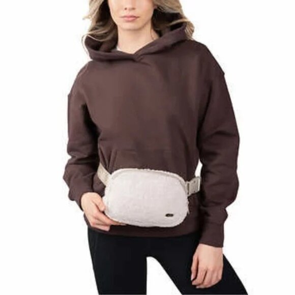LOLE Fuzzy Sherpa Belt Bag Adjustable Crossbody Fanny Pack Convertible Cream - Picture 7 of 10